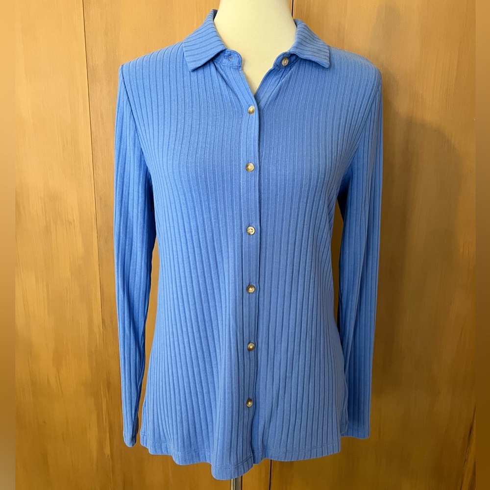 Lands’ End women’s Long Sleeve Wide Rib Button Front Polo, small, NWOT